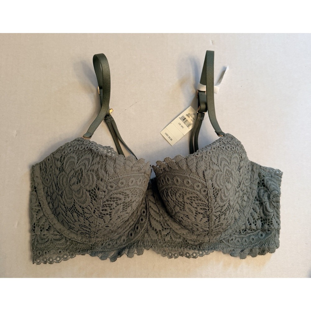 NWT Aerie Women's Size 34C Real Power Balconette Lace Bra Dark Sage Green